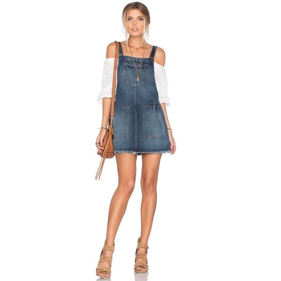 Revolve Tularosa XS Sophia Overall Dress Laguna Blue Distressed Denim Mini - Picture 1 of 7